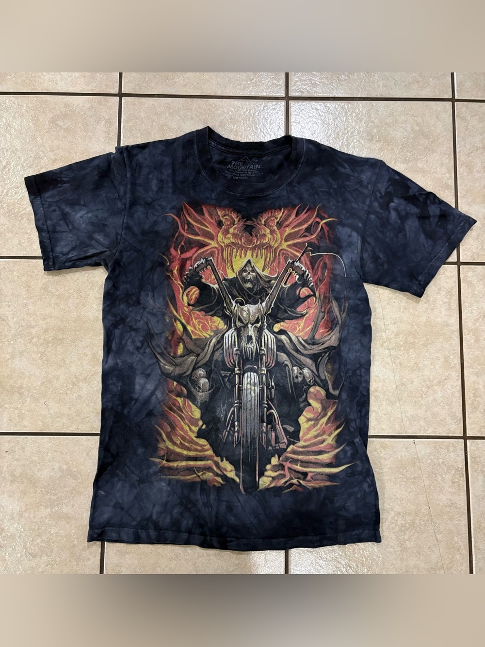 The mountain small Men's Black Tie-Dye Graphic Biker Skull T-Shirt